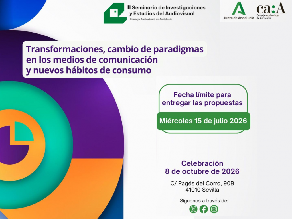 Abierta la convocatoria del III Seminario de Investigaciones y Estudios del Audiovisual del Consejo Audiovisual de Andalucía