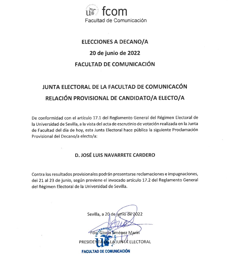 La FCom elige a José Luis Navarrete Carderero como nuevo decano