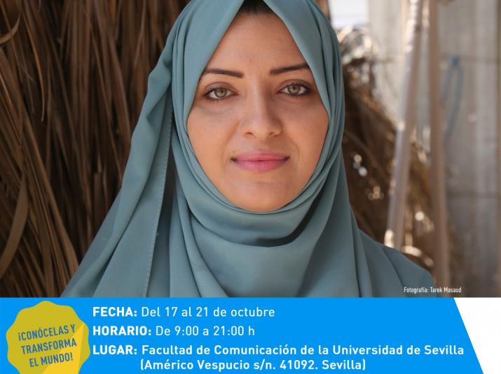 Cartel La exposición interactiva “Rostros de los ODS: Mujeres de Gaza y Sevilla que transforman el mundo”