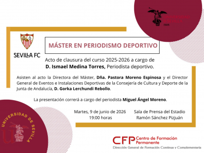 El Máster en Periodismo Deportivo celebrará el 9 de junio el acto de clausura de su edición 2025/2026