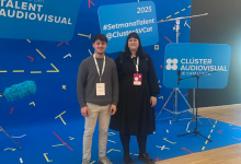Antonio Triano con la profesora Milagros Expósito en la Semana del Talento Audiovisual 2025